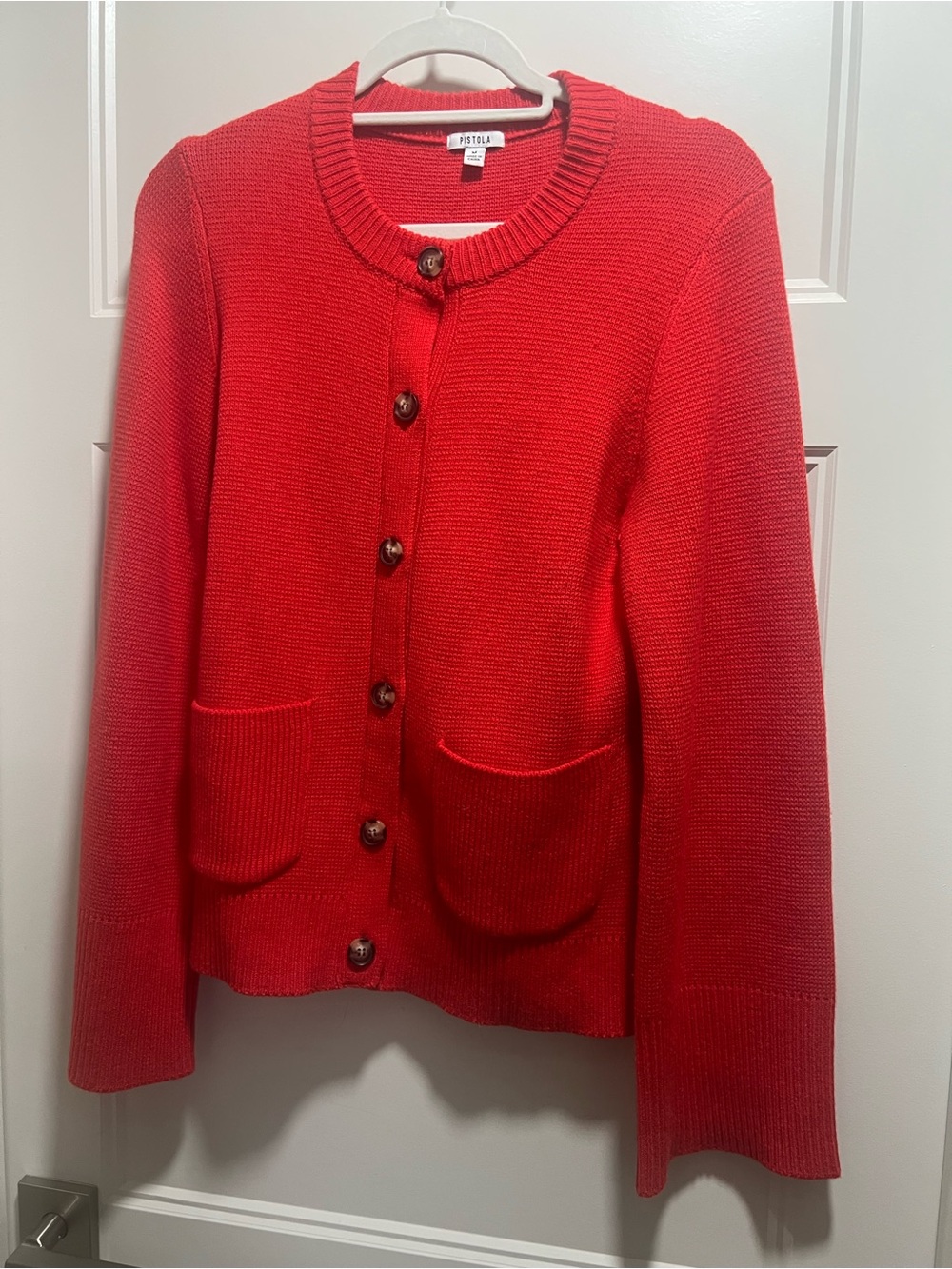 pistola Red Button Front Knit Cardigan with Pockets
